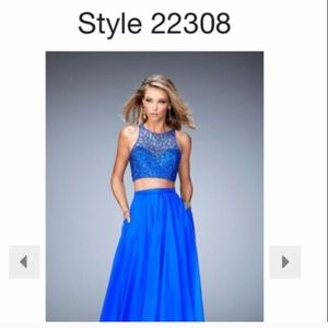 Blue La Femme two piece prom dress